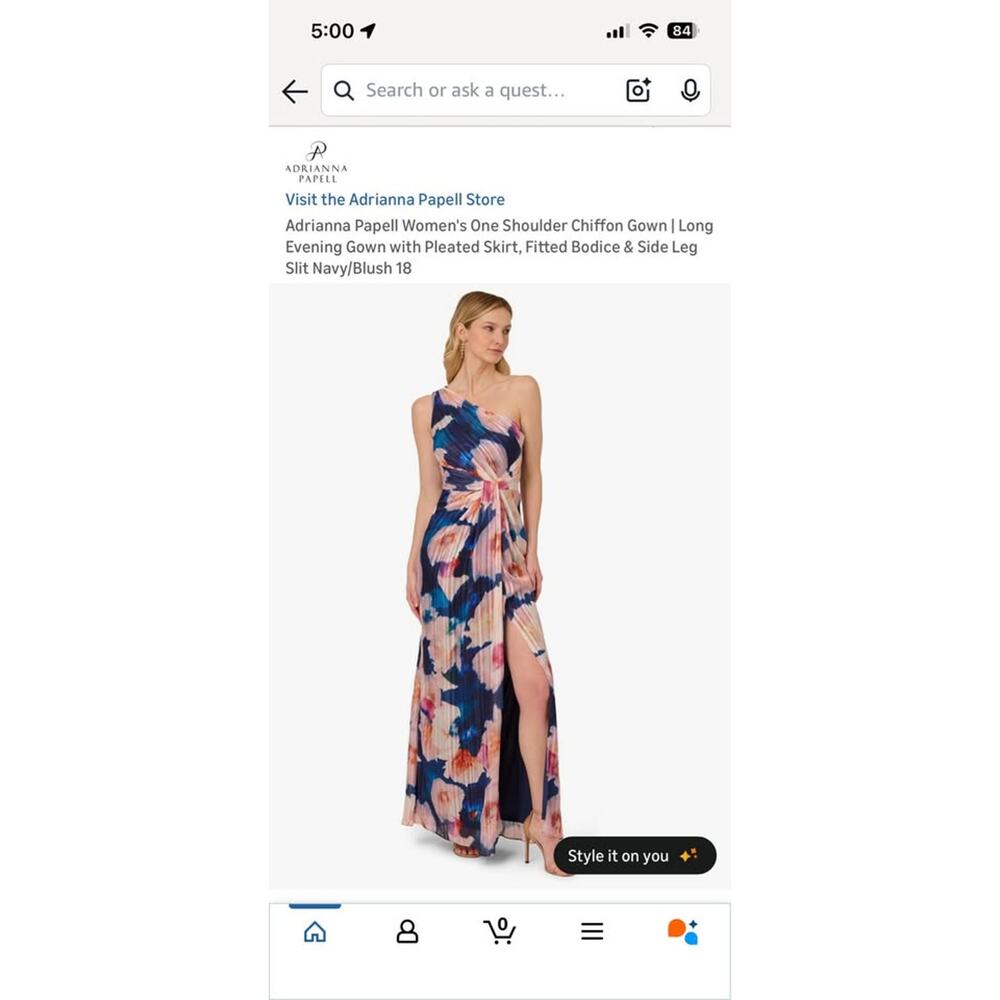 New One Shoulder Floral Chiffon Gown Size 8 - Picture 2 of 8